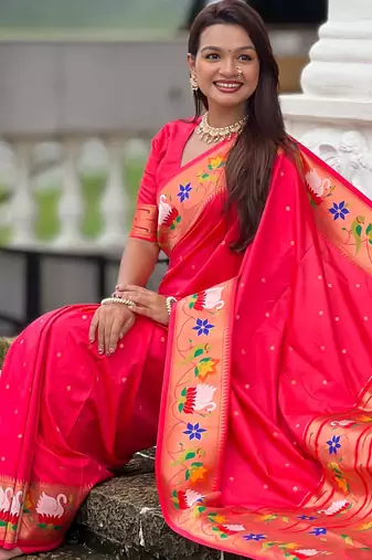 gajri paithani silk blend woven meenakari jacquard heavy wedding special saree