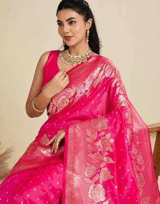 pink wevon zari rich pallu border kanjivaram silk blend saree 3