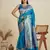 teal blue color wevon jari rich pallu border kanjivaram silk blend saree