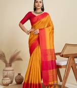 Mustard color khadi raw silk wevon pallu border ethnic festive wear saree