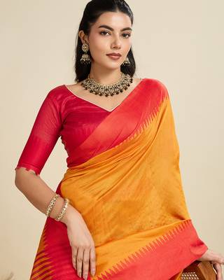 Mustard khadi raw silk blend wevon pallu border ethnic festive wear saree 3