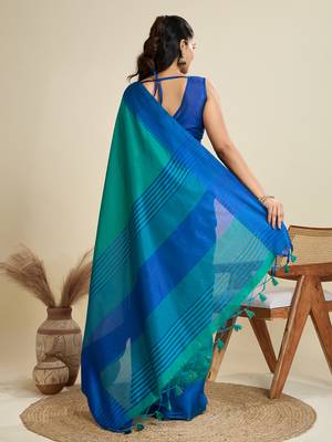 Rama khadi raw silk blend wevon pallu border ethnic festive wear saree 2
