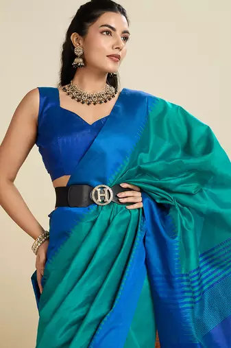 Rama khadi raw silk blend wevon pallu border ethnic festive wear saree