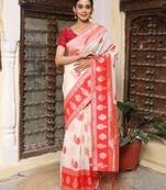 cotton woven red and white traditional ceremonial saree