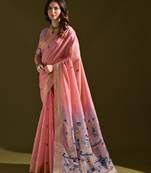 Pink muga cotton ethnic partywear saree