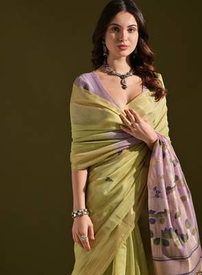 Green muga cotton ethnic partywear saree 2