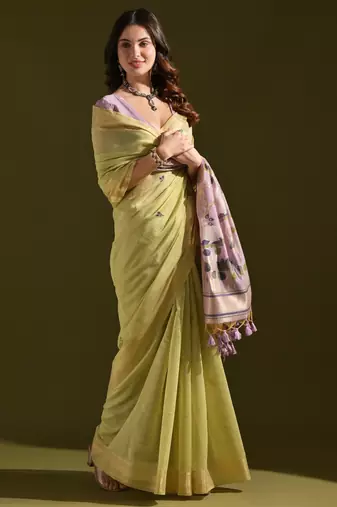 Green muga cotton ethnic partywear saree