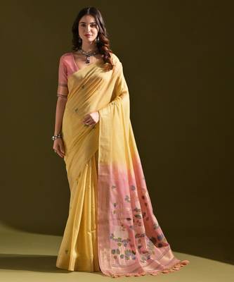 Mustard muga cotton ethnic partywear saree 1