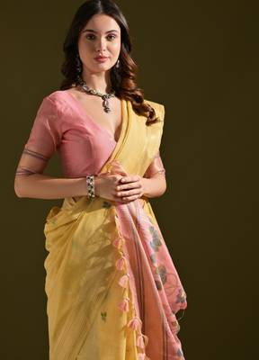 Mustard muga cotton ethnic partywear saree 3
