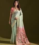 Sea green color muga cotton ethnic partywear saree