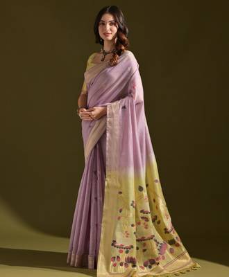 Lavender muga cotton ethnic partywear saree 1