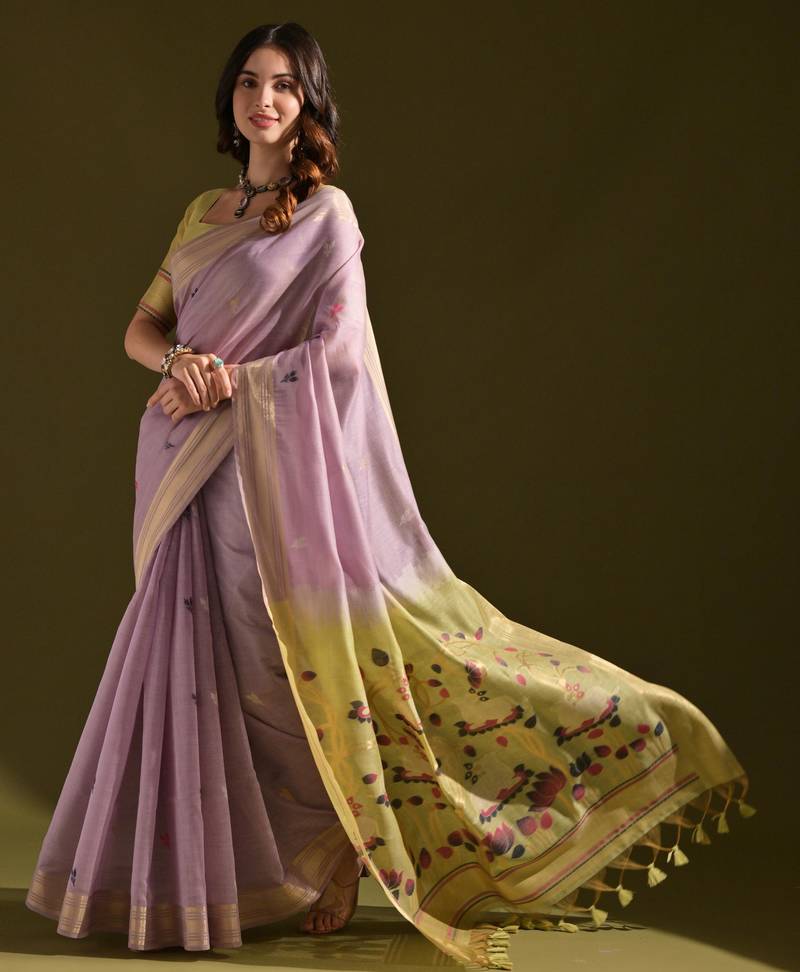 Lavender color muga cotton designer ethnic partywear saree