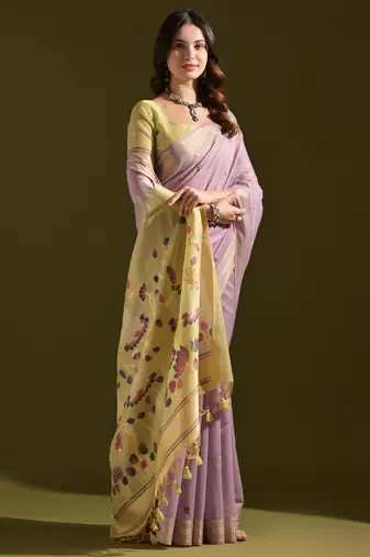 Lavender muga cotton ethnic partywear saree