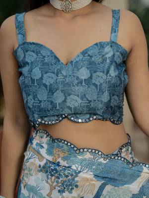 Blue graceful chinon smart girlie printed ready to wear saree 6