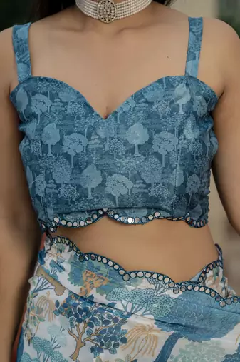 Blue graceful chinon smart girlie printed ready to wear saree