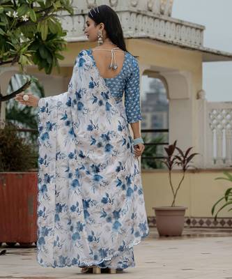 White graceful chinon smart girlie printed ready to wear saree 3
