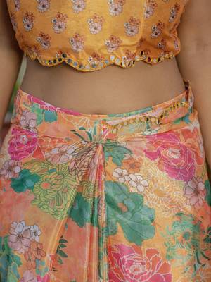 Orange graceful chinon smart girlie printed ready to wear saree 6