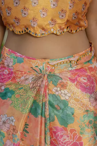 Orange graceful chinon smart girlie printed ready to wear saree