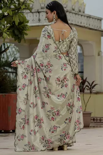Grey graceful chinon smart girlie printed ready to wear saree