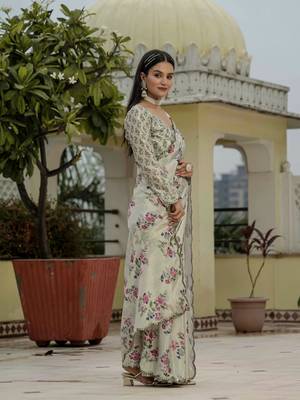 Grey graceful chinon smart girlie printed ready to wear saree 5