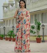 Green graceful chinon embroidered smart girlie printed ready to wear saree