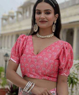 Pink graceful chinon smart girlie printed ready to wear saree 6