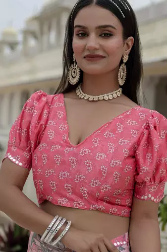 Pink graceful chinon smart girlie printed ready to wear saree