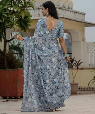 Grey graceful chinon smart girlie printed ready to wear saree 3