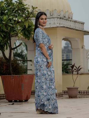 Grey graceful chinon smart girlie printed ready to wear saree 5