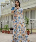 Multy graceful chinon embroidered smart girlie printed ready to wear saree