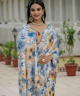 Multy graceful chinon smart girlie printed ready to wear saree 4