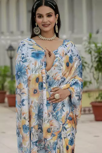 Multy graceful chinon smart girlie printed ready to wear saree