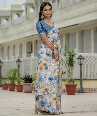 Multy graceful chinon smart girlie printed ready to wear saree 5