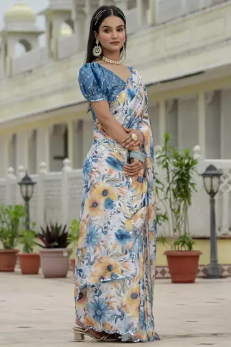 Multy graceful chinon smart girlie printed ready to wear saree