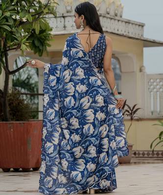 Blue stylish ready to wear chinon partywear saree 3