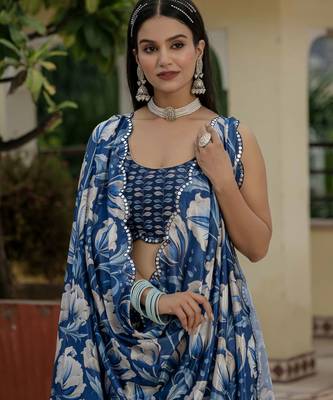 Blue stylish ready to wear chinon partywear saree 4