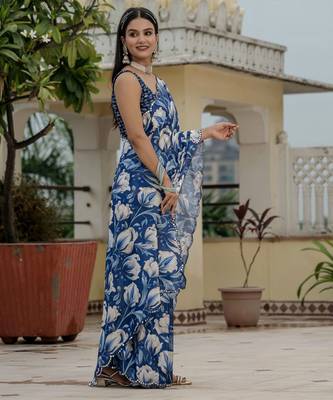 Blue stylish ready to wear chinon partywear saree 5