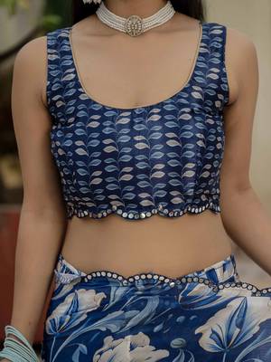 Blue stylish ready to wear chinon partywear saree 6
