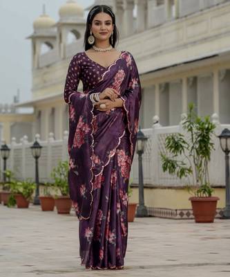 Purple stylish ready to wear chinon partywear saree 6