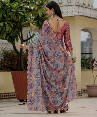 Multy stylish ready to wear chinon partywear saree 3