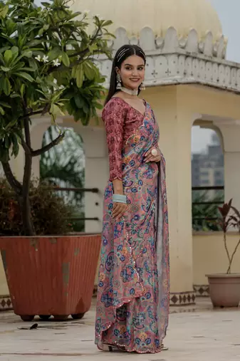 Multy stylish ready to wear chinon partywear saree