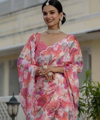 Multy stylish ready to wear chinon partywear saree 4
