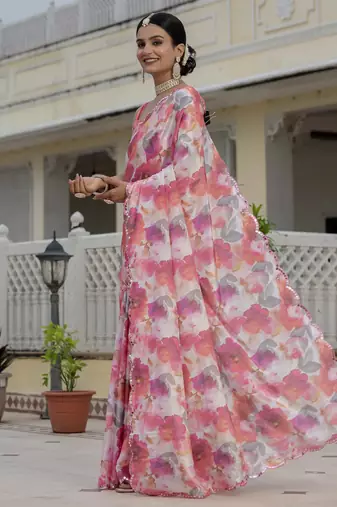 Multy stylish ready to wear chinon partywear saree