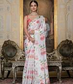 White color stylish ready to wear chinon fabric partywear saree