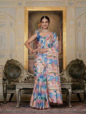 Multy stylish ready to wear chinon partywear saree 1