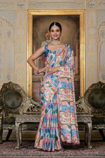 Multy color stylish ready to wear chinon fabric partywear saree