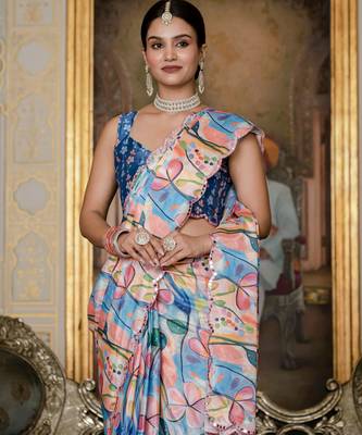 Multy stylish ready to wear chinon partywear saree 4
