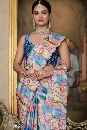 Multy stylish ready to wear chinon partywear saree