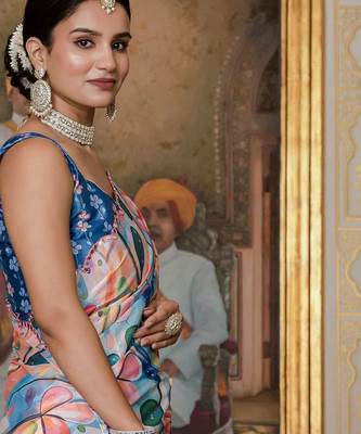 Multy stylish ready to wear chinon partywear saree 5
