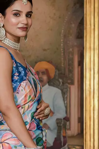 Multy stylish ready to wear chinon partywear saree